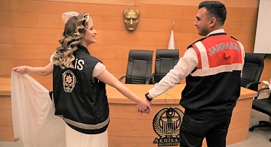 Polis ve Jandarma personeli üniformaları ile dünya evine girdi