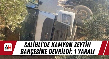 Salihli’de Kamyon Zeytin Bahçesine Devrildi: 1 Yaralı