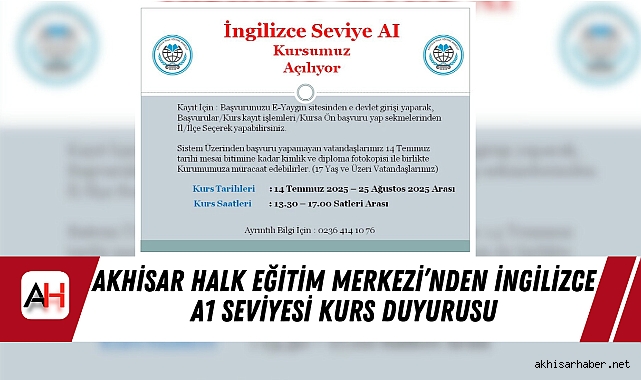 Akhisar Halk Eğitim Merkezi’nden İngilizce A1 Seviyesi Kurs Duyurusu
