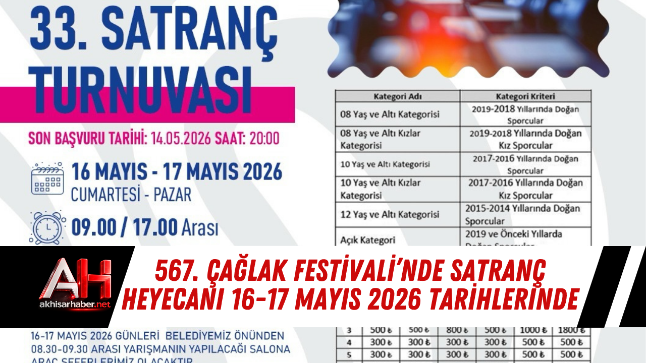 567. Çağlak Festivali’nde Satranç Heyecanı 16-17 Mayıs 2026 tarihlerinde