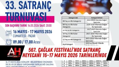 567. Çağlak Festivali’nde Satranç Heyecanı 16-17 Mayıs 2026 tarihlerinde