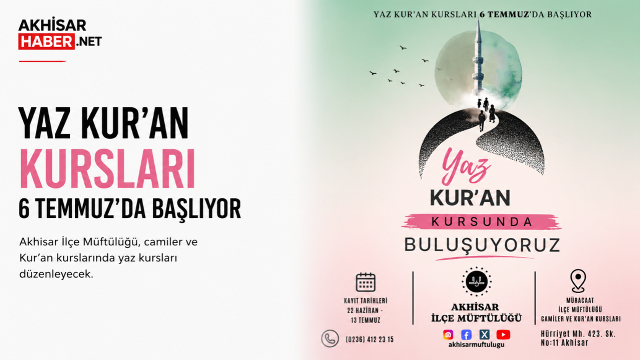 Yaz Kur’an Kursları İçin Kayıtlar Başlıyor